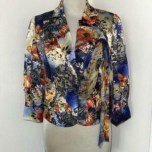 Alberto Makali 100% silk jacket 4 blue patchwork